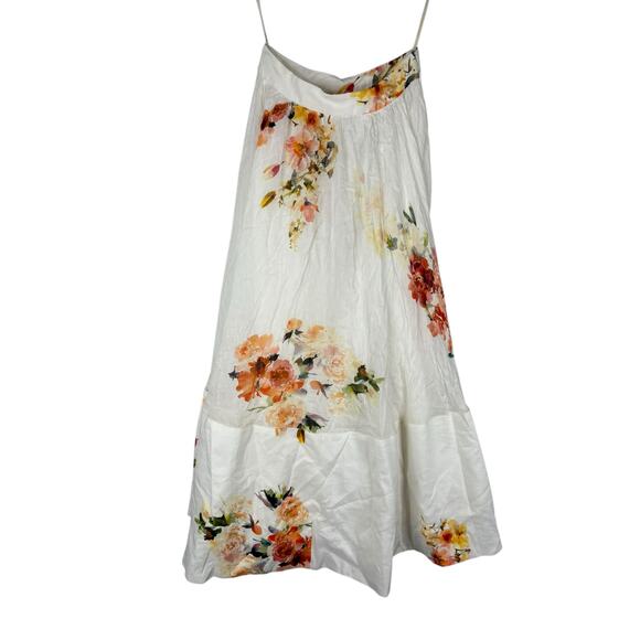 Hemant And Nandita Floral Midi Skirt Linen Blend Boho Hippie Vacation Ivory XXS - Picture 1 of 8